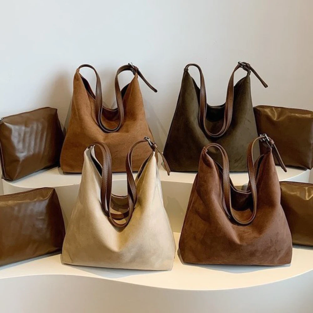 

Women Trendy Composite Bag Casual Solid Soft Suede Single Shoulder Bags Large Capacity All-Match Daily Shopping Commute Packs