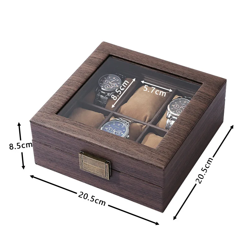 Wood Grain PU Leather Square 6-Bit Watch Storage Collection Display Box High-End Watch Jewelry Storage Box Men Jewellery Box