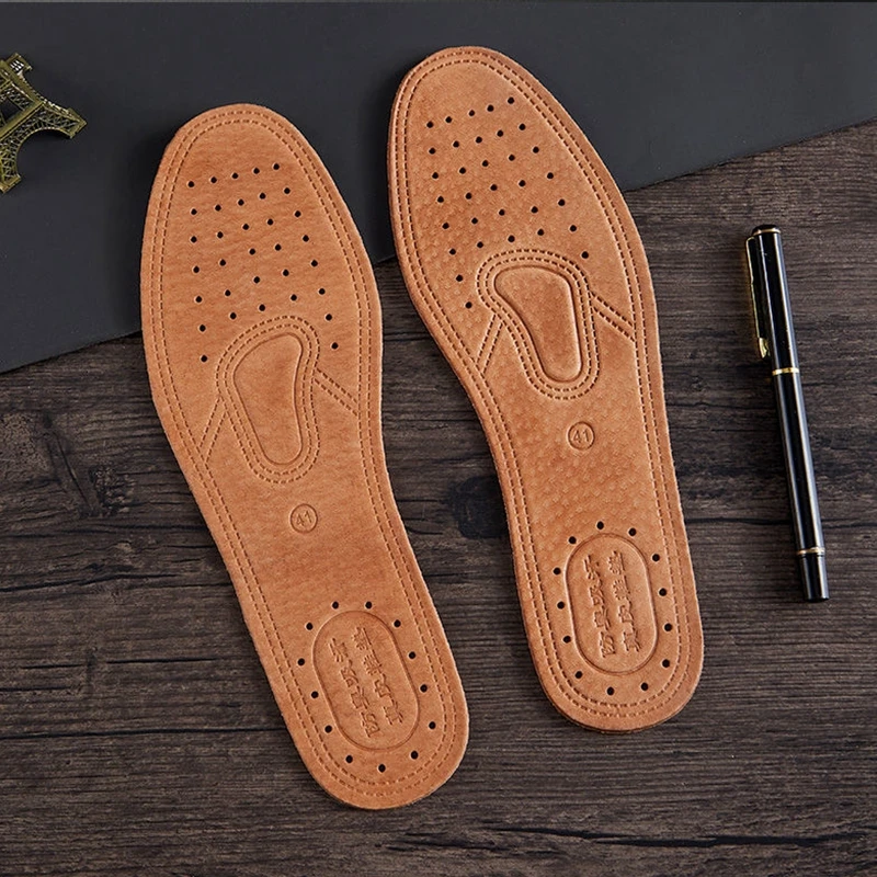 Leather Insoles Man for Flat Feet Breathable Sweat Insole Absorption Odor Prevention Ventilation Thickened Sports Soft Sole
