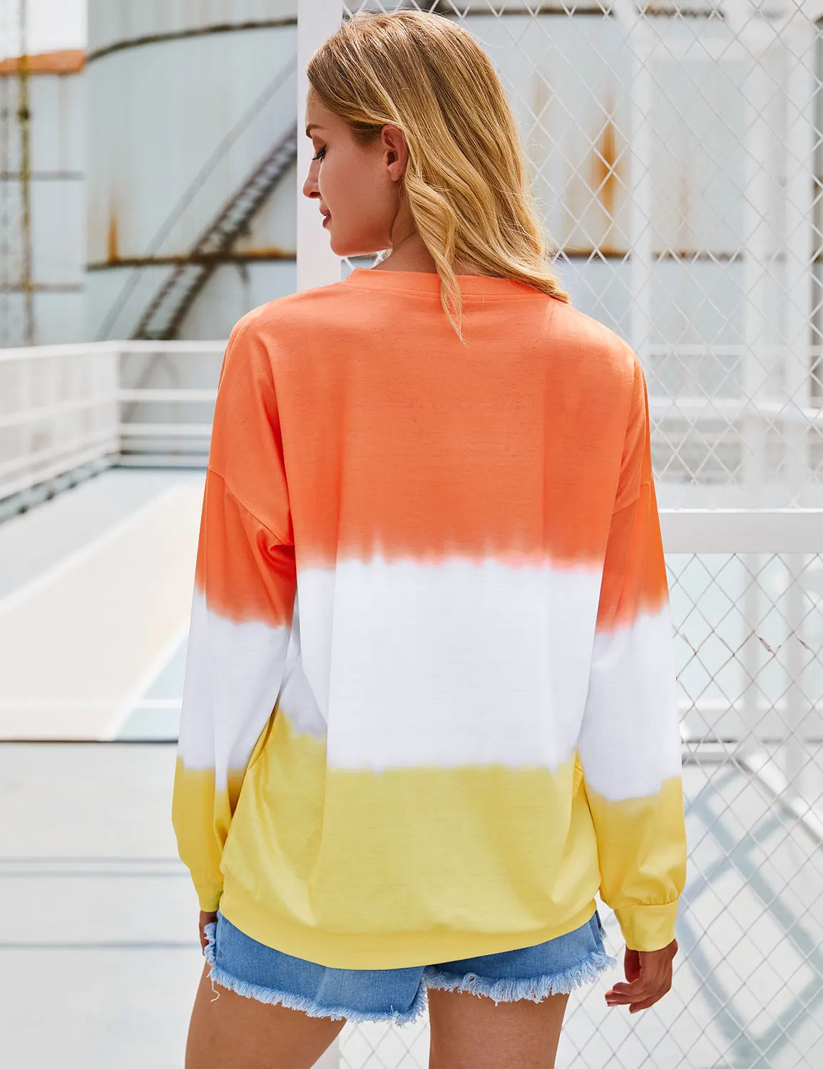 Women's Gradient Color Long Sleeve Top Street American Fashion Sweatshirt Casual Loose Autumn and Winter Sweatshirt