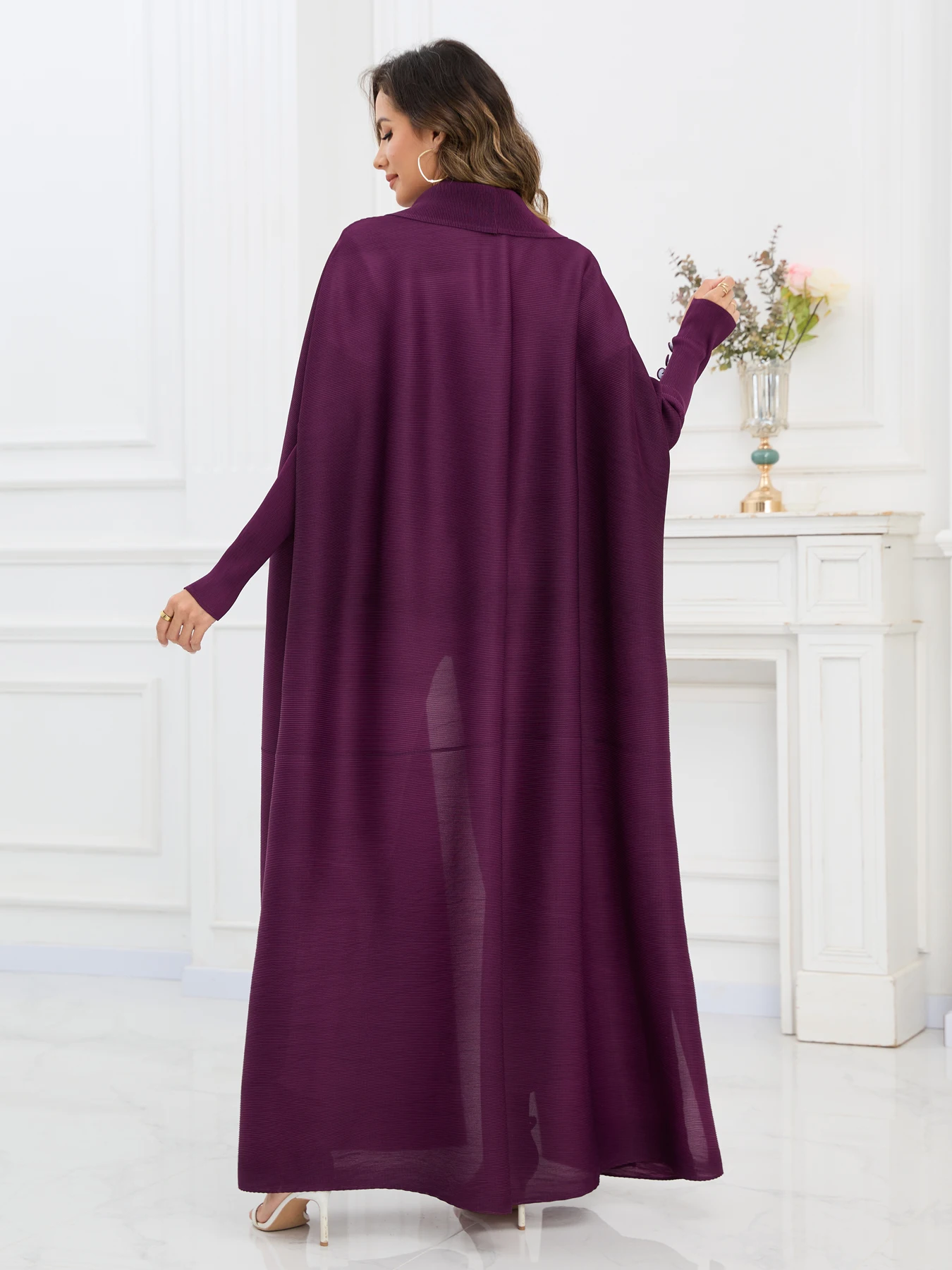 عيد الأرجواني عباية دبي الفاخرة للنساء الشرق الأوسط رداء رسمي مياكي مطوي معطف طويل الأكمام مع الإناث حفلة موسيقية فستاين سهرة/فساتين الحفلات