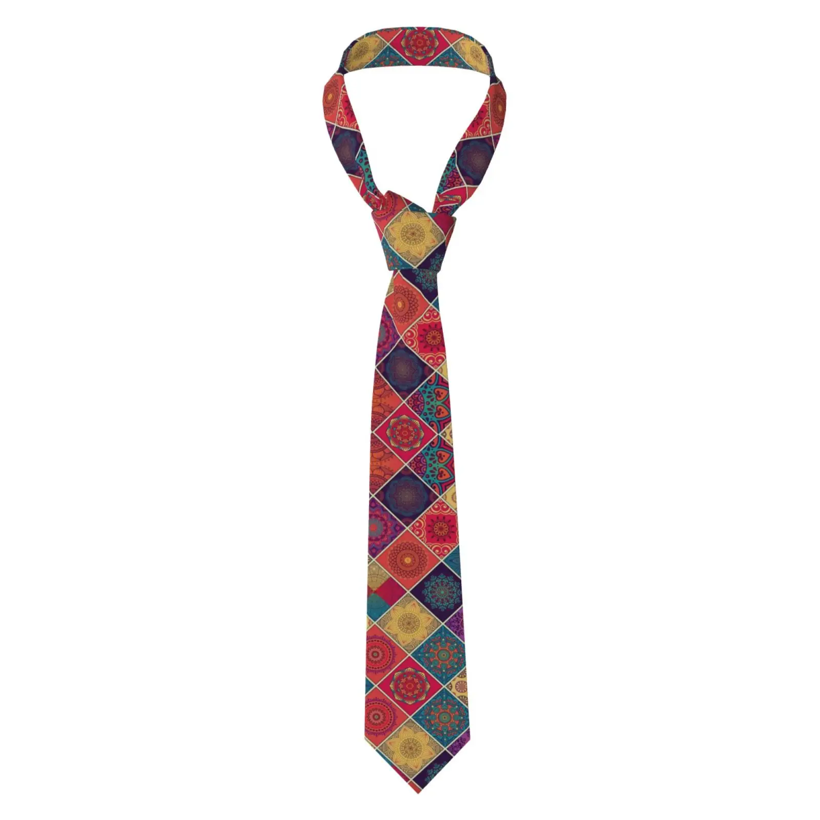 Men Slim Vintage Mosaic Ethnic Pattern Necktie Casual Business Party Costume Tie Unisex Fashion Accessory For Banquet Daily Wear