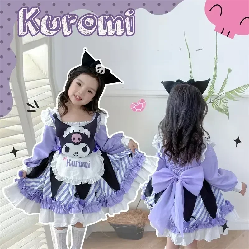 Sanrio Kuromi My Melody Girl Short Sleeve Skirt Loose Cute Dress Clothing Casual Birthday Gift Princess Costume Halloween Clothe