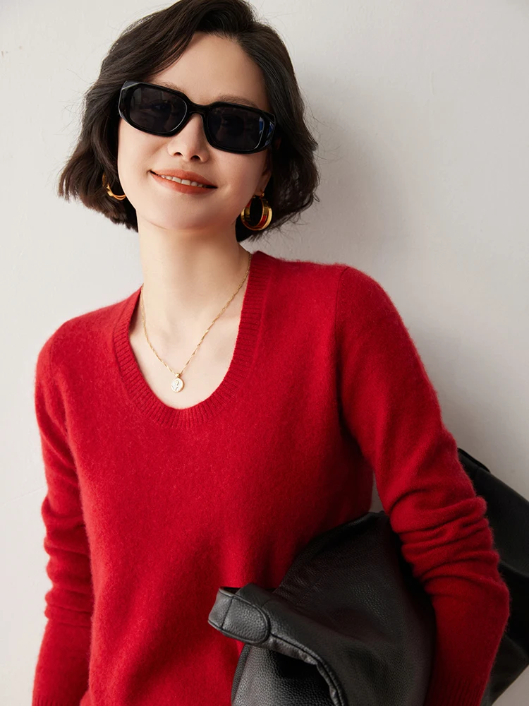 

Elegant Style Long Sleeve Women's Pullovers 100% Cashmere Knitted O-Neck Sweater Chic Basic Soft Warm Autumn Winter Tops