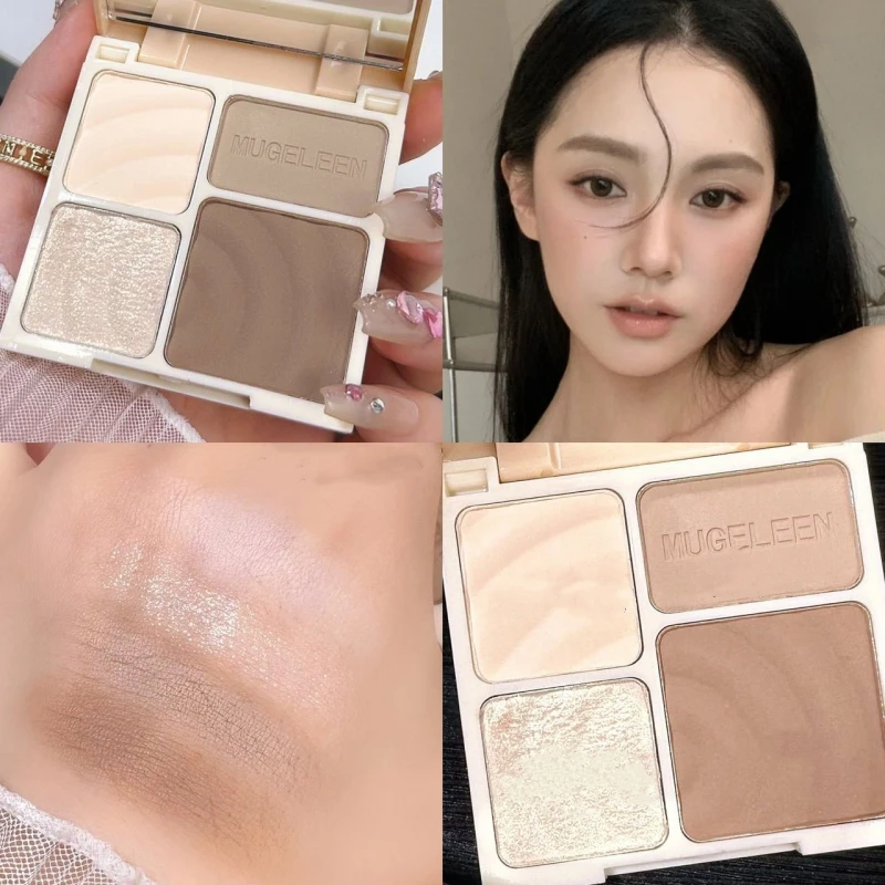 4 Colors Highlighter Contour 3D Facial Bronzer Cosmetic Face Shading Brightening Beige Matte Highlights Palette Nose Shadow