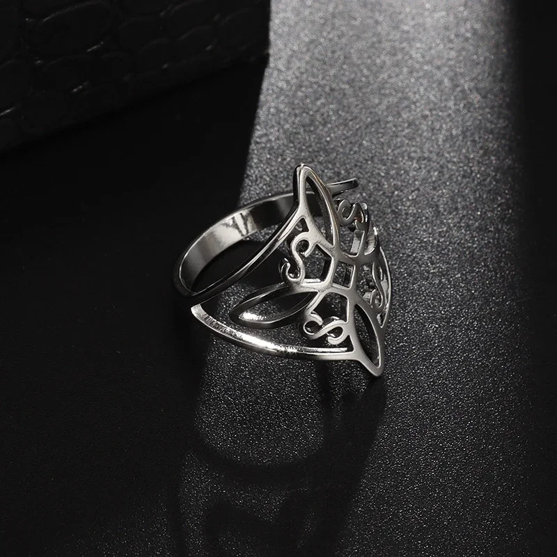 Women\\\\'s Witch Knot Ring Stainless Steel Celtic Quarter Witchcraft Geometric Witch Knot Ring Witchcraft Amulet Jewelry Gift image 4