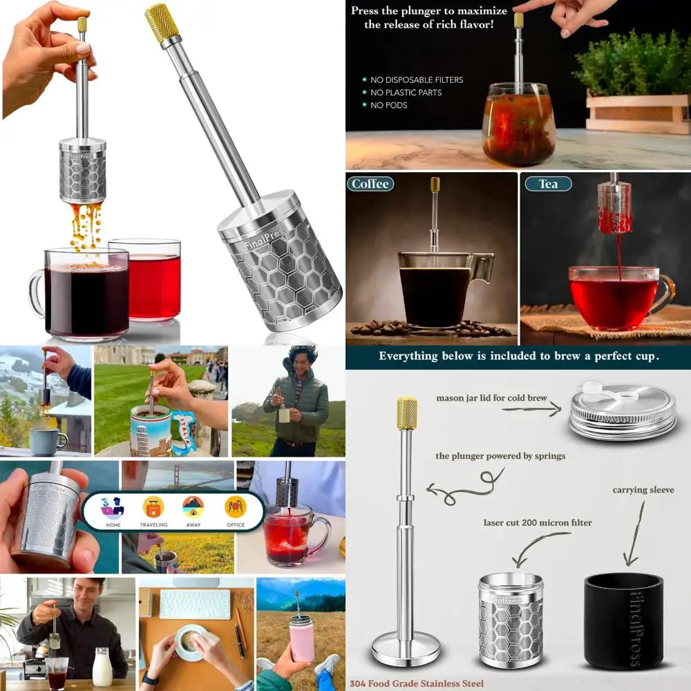 

Portable Stainless Steel French Press: 3-in-1 Coffee & Tea Maker for Hot, Iced, and Cold Brews