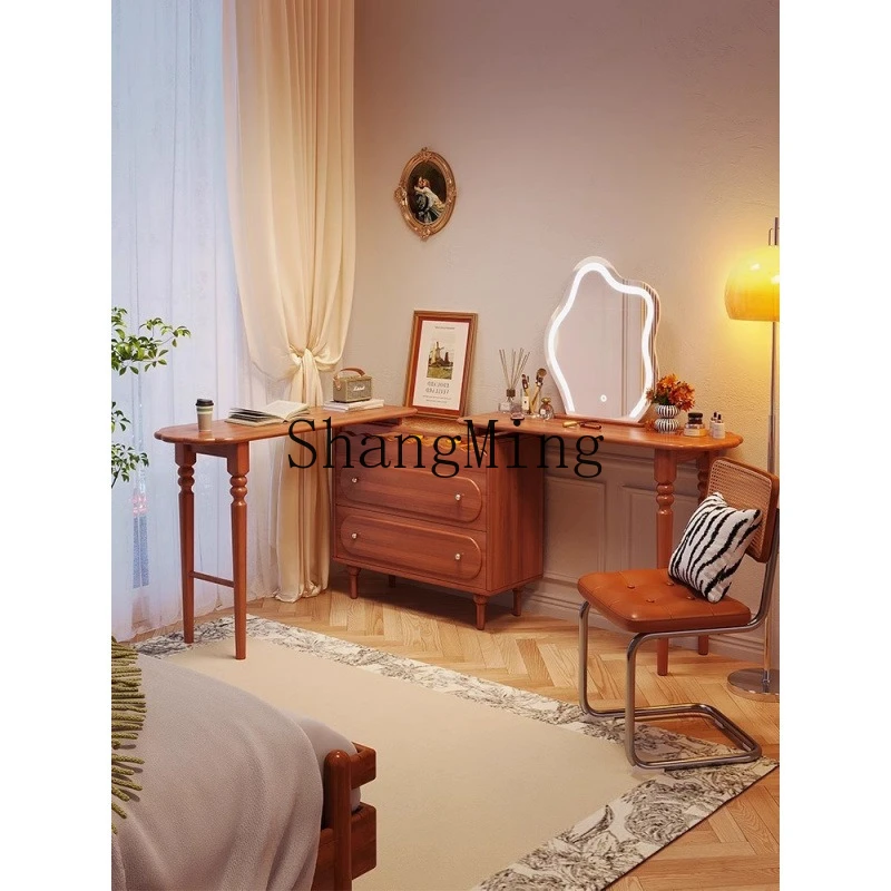 

FG medieval dresser chest integrated retro bedroom bedside retractable solid wood makeup table