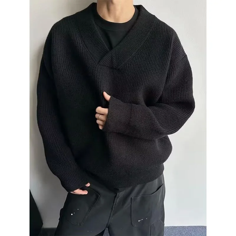 Sweater Rajut Pria Hong Kong, Model Longgar, Tebal untuk Musim Dingin, Hoodie Santai untuk Pasangan, Nuansa Mewah, Pakaian Luar Trendi