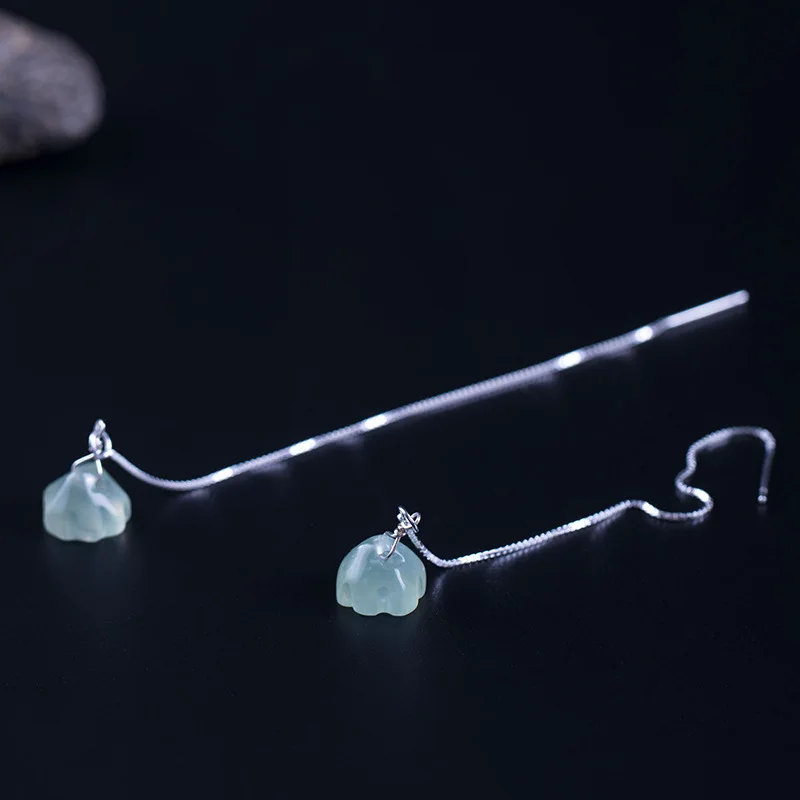 Amxiu Sterling Silver 925 Simple Lotus Pods Ear Thread Women's Ancient Style Handmade Creative Design Fashion Earrings