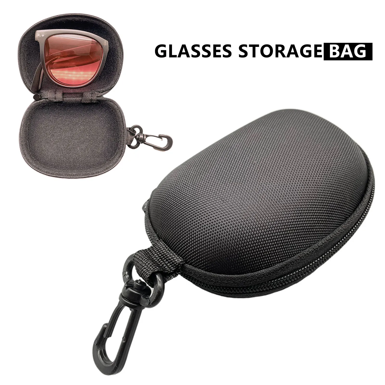 Foldable Glasses Case Black Zipper Hard Eyeglass Storage Box with Hook for Sunglasses Travel Protection for Men Women - view 2