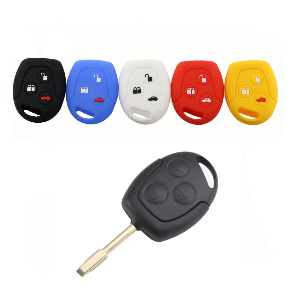 1 Piece Silicone Car Key Fob Case Cover Sticker Set Protector Bag Accessories Fit for Ford Mondeo Fiesta Focus C-Max KA GALAXY