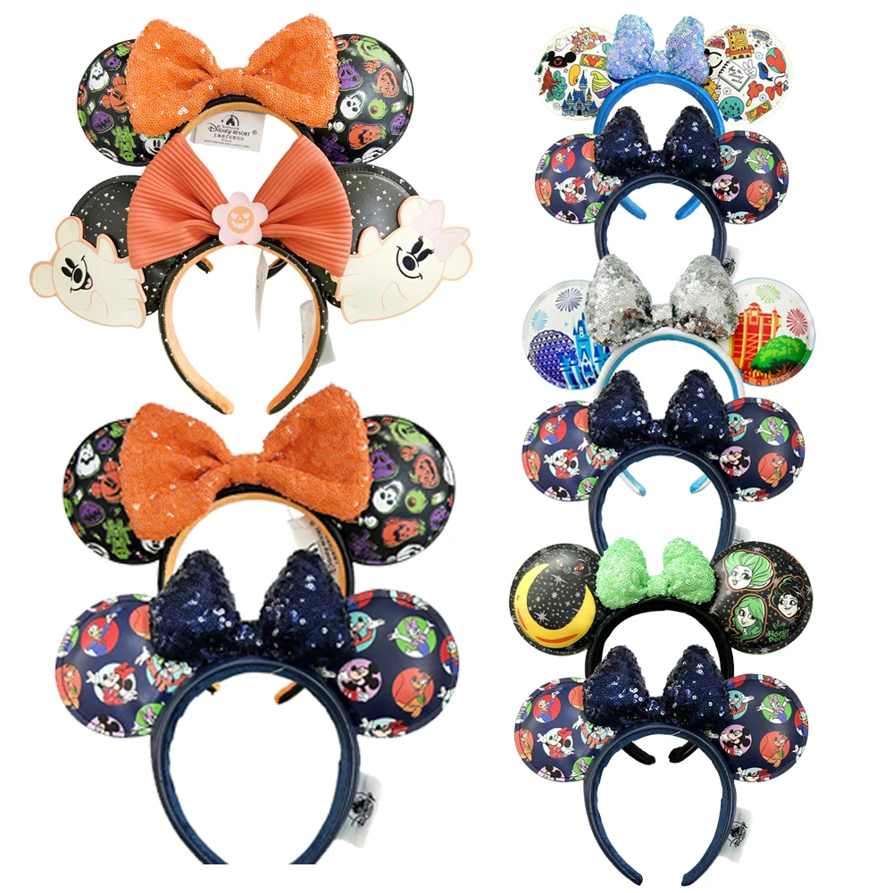 

Повязка на голову с ушками Микки Мауса Диснея, повязка на голову из искусственной кожи, костюм для косплея, плюшевый подарок, аксессуары для волос для женщин и девочек, праздник