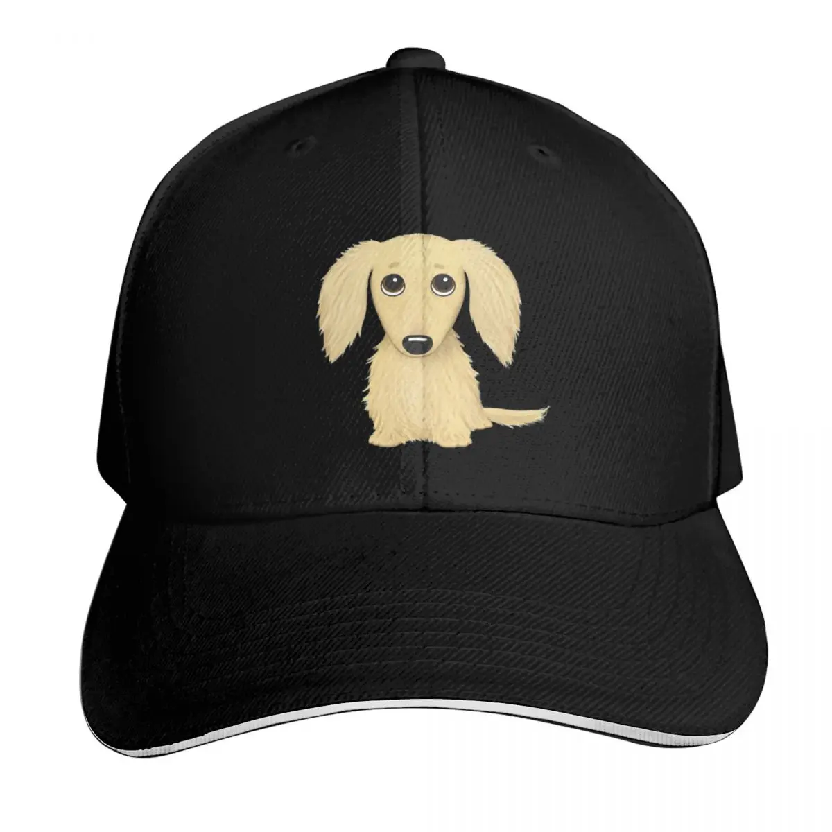 Longhaired Cream Dachshund Cartoon Wiener Dog Baseball Cap Curved Brim Classic Fit Low Profile Unstructured Unisex for Men Women