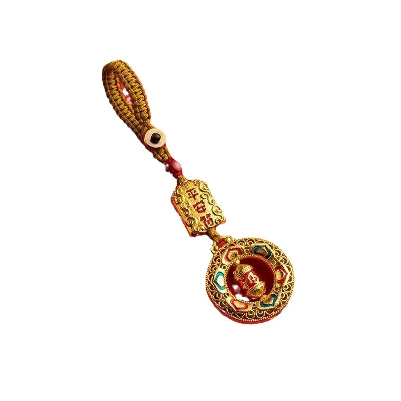 Alluvial Gold Good Luck Comes Peace Buckle Car Key Ring Pendant Five Gods Of Wealth Cinnabar Safety Mobile Phone Pe Lucky Chamrs image 5