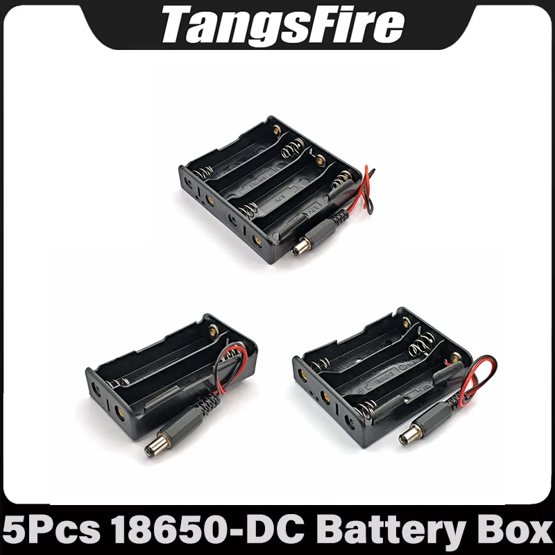 5 Pcs 2 3 4 Slot 18650-DC Battery Holder Black Plastic 3.7V 18650 Series Batteries Container Comes With DC Connector ​​