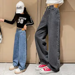 Teenager Girls Denim Pants Children Trousers Spring Autumn New Fashion Solid Color Girls Wide Leg Jeans 4-14 Years Kids Clothes