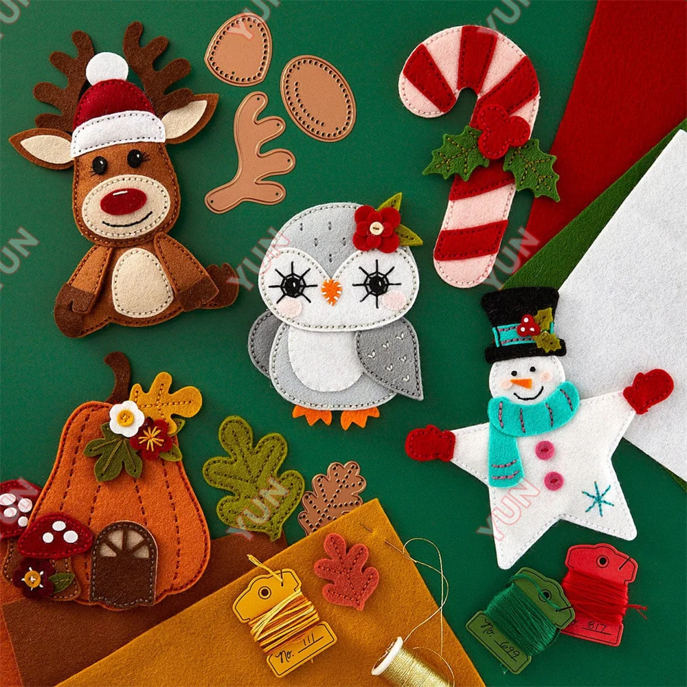 New Cut Dies Felt Reindeer Star Gingerbread Boy Girl Candy Cane Numbers Die DIY Easel Christmas 2025 Happy New Year Scrapbooking