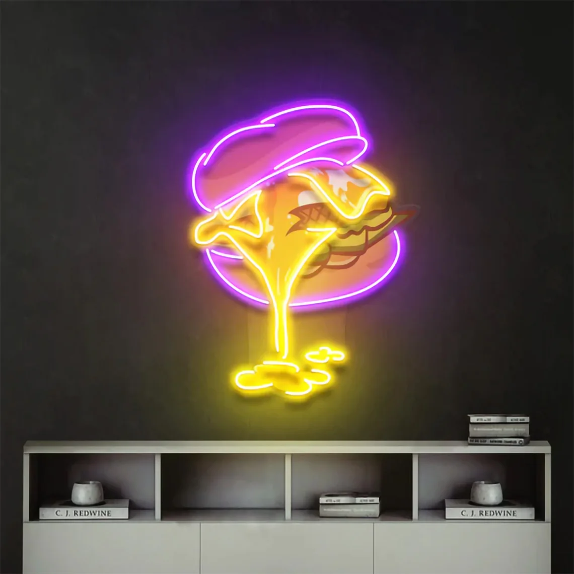 

Hamburger Neon Sign UV Printed Burger Neon Fast Food Neon Coffee Shop Restaurant Bar Decor Shop logo Decor