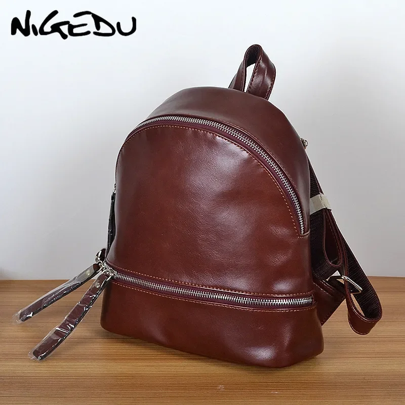 NIGEDU brand Women Backpack vintaeg High quality soft PU leather School Bag for girls Rucksack small Female Travel Backpacks bao