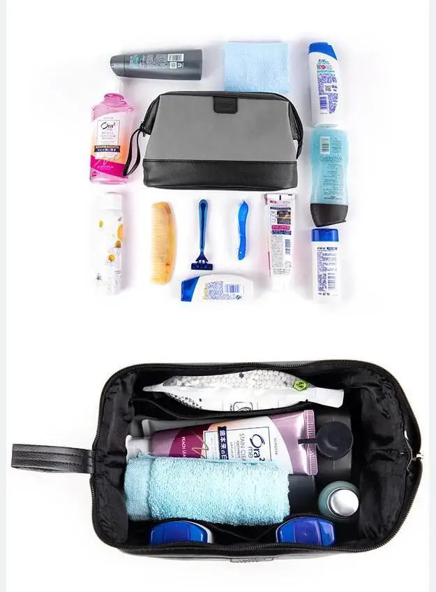Men's Toilet Bag Cosmetic Bags Cases Make Up Zipper PU Solid Box Trip Accessory