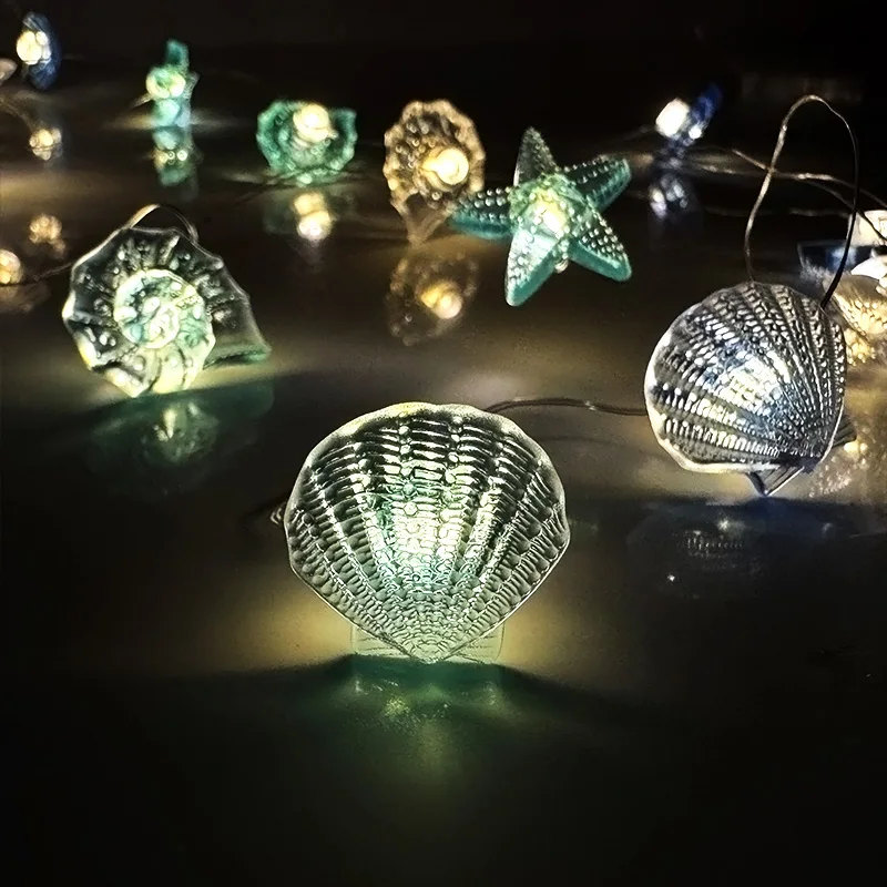 2 متر 20LED المحيط موضوع سلسلة ضوء صدف نجم البحر الجنية ضوء جارلاند الاطفال حورية البحر حفلة عيد ميلاد الحسنات تحت البحر ديكور