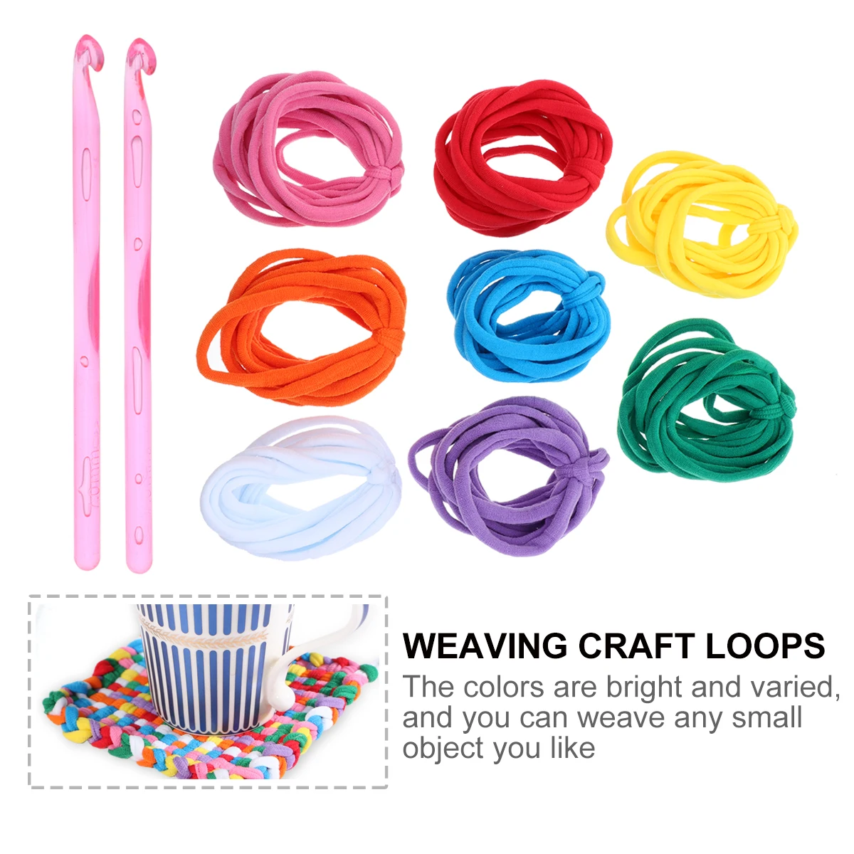 

98pcs Braided Coaster Bowl Pad Weaving Kit 8 Colors 96 Loom Loops 2 Hooks Elastic Rope DIY Craft Tool for Kids