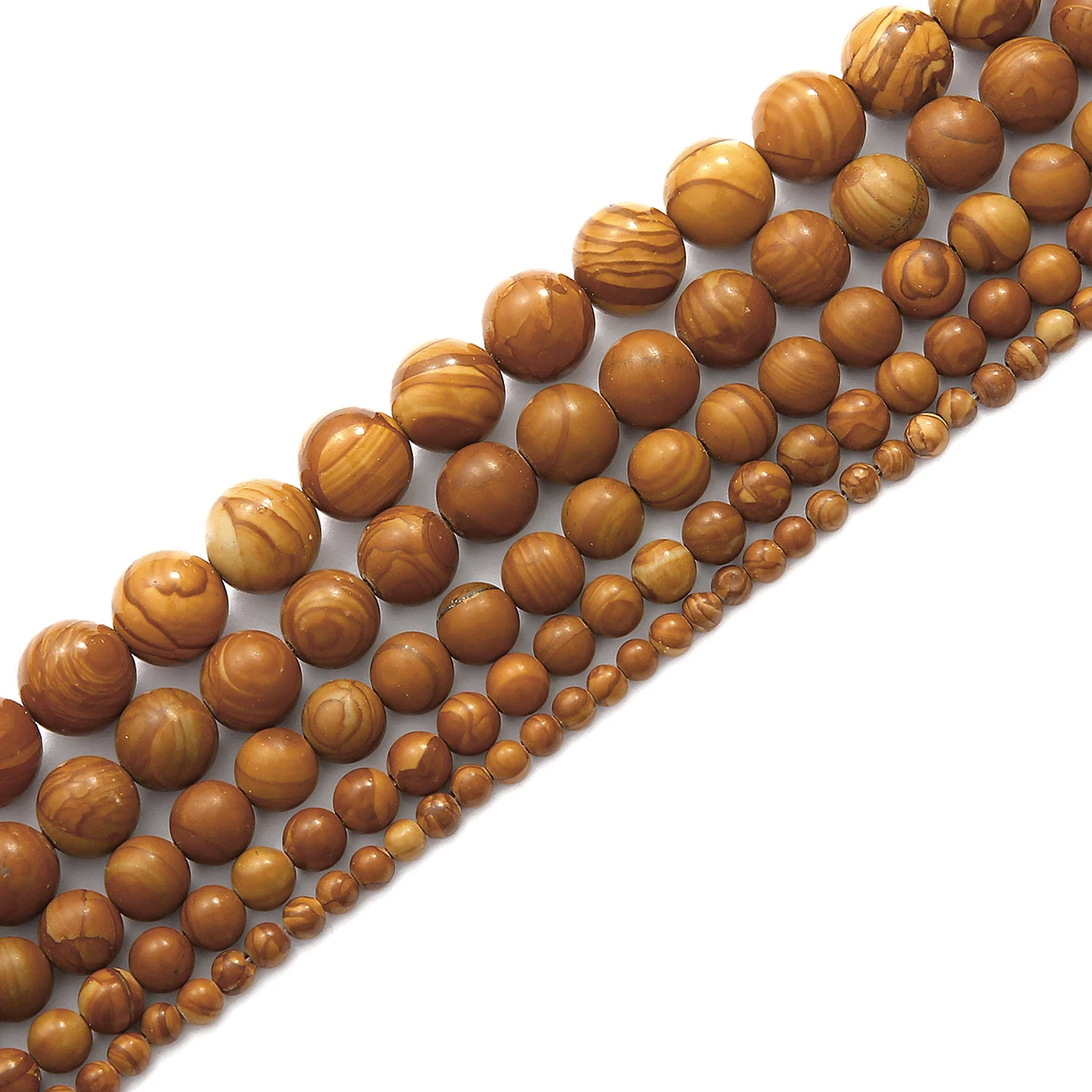 Natursteinperlen aus gelbem Holzmaserungsstein, runde lose Abstandsperlen für die Schmuckherstellung, DIY-Halsketten, Armbänder, handgefertigt – Detail 4