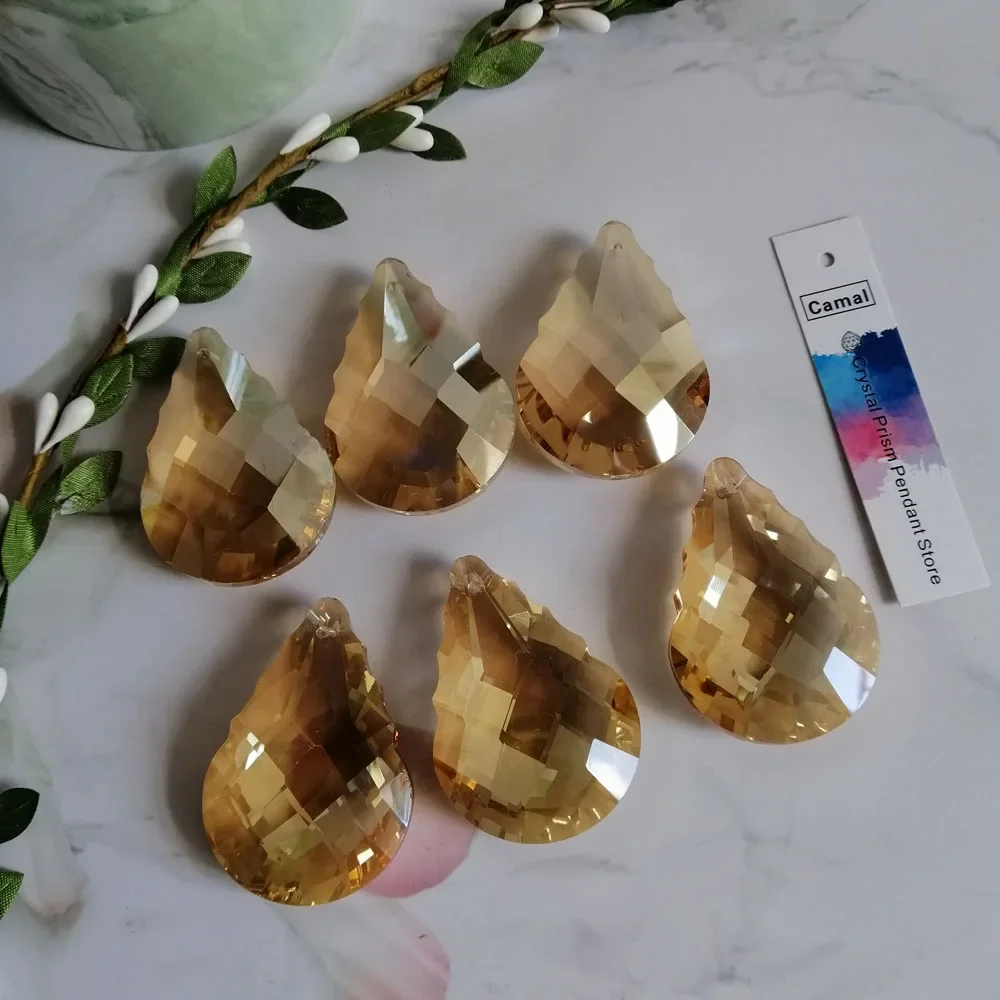 Camal 10pcs 50mm Gold Champagne Faceted Gourd Drop Crystal Pendant Lamp Prism Chandelier Suncatcher Lighting Part Hanging Home