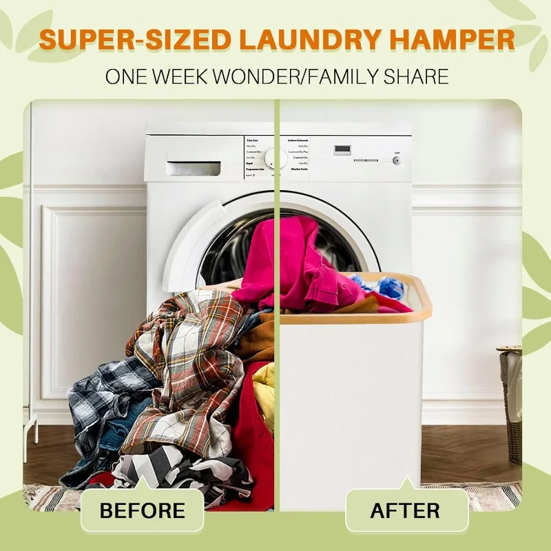 

Laundry Hamper with Lid, 160L Dirty Clothes Hamper for Laundry Basket 3 Section, Extra Large Laundry Sorter Hamper 3