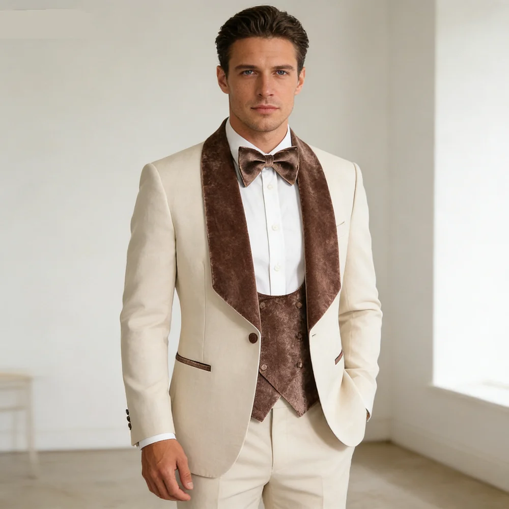 

Розовый мужской смокинг-костюм из трех предметов с блейзером, жилетом и брюками, элегантный деловой комплект с пиковыми лацканами для выпускного вечера