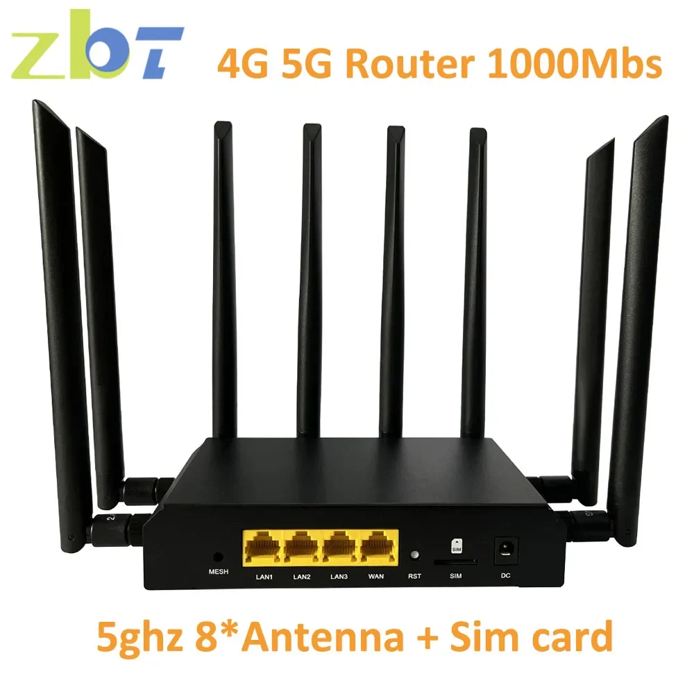 ZBT 4G 5G Router WiFi 1800Mbps Karta Sim Gigabit LAN WAN 8 Antena 5G NSA+SA 4×4 MIMO do Home Office WiFi