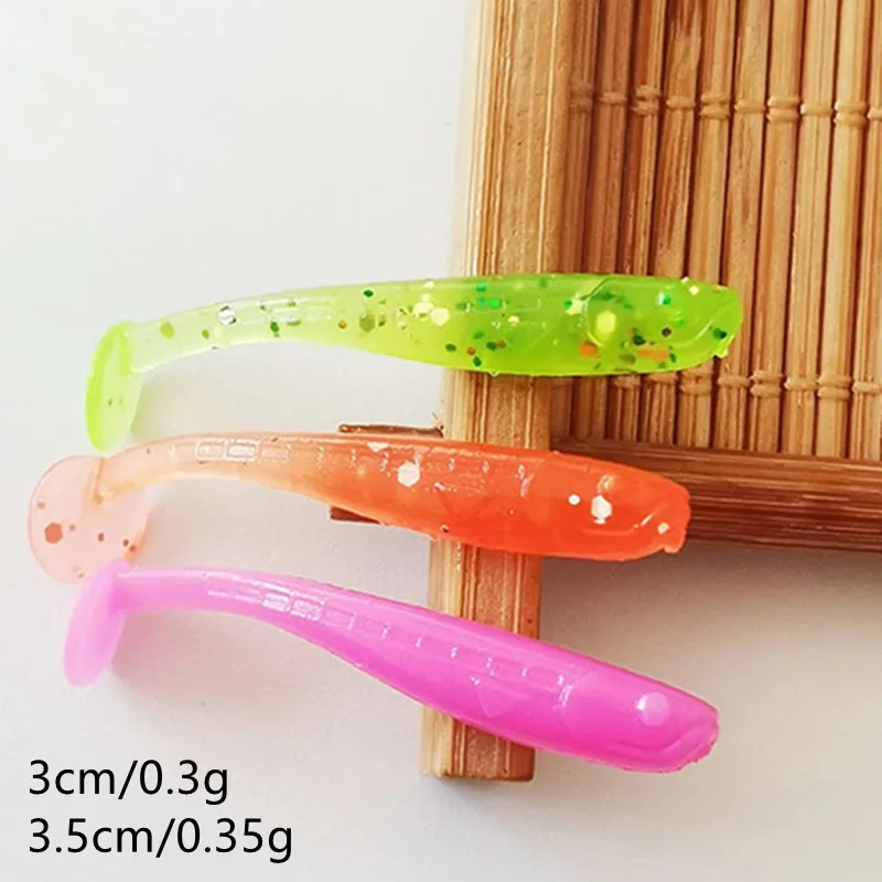 Ufishing 10 Teile/los Micro PVC Angeln Wurm Köder 3,5 cm Fisch Weichen Köder Mit T-schwanz Künstliche Köder