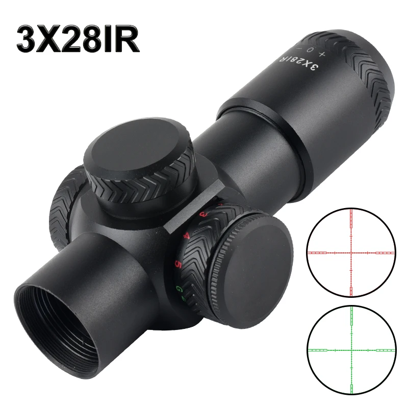 

3x28IR Crossbow Short Compact Scope Hunting Red Green Reflex Optic Riflescope Tactical Shooting Aim Airsoft Guns Sight 11mm/20mm