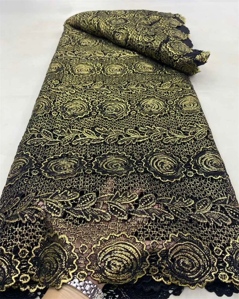 Latest High Quality African Guipure Cord Lace Fabric Nigerian Water Soluble Milk Silk Lace Fabric For Party