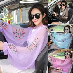 Women Chiffon Arm Warmers Beach Shawl Driving Scarf Sun Protection Sleeves Long Shirt