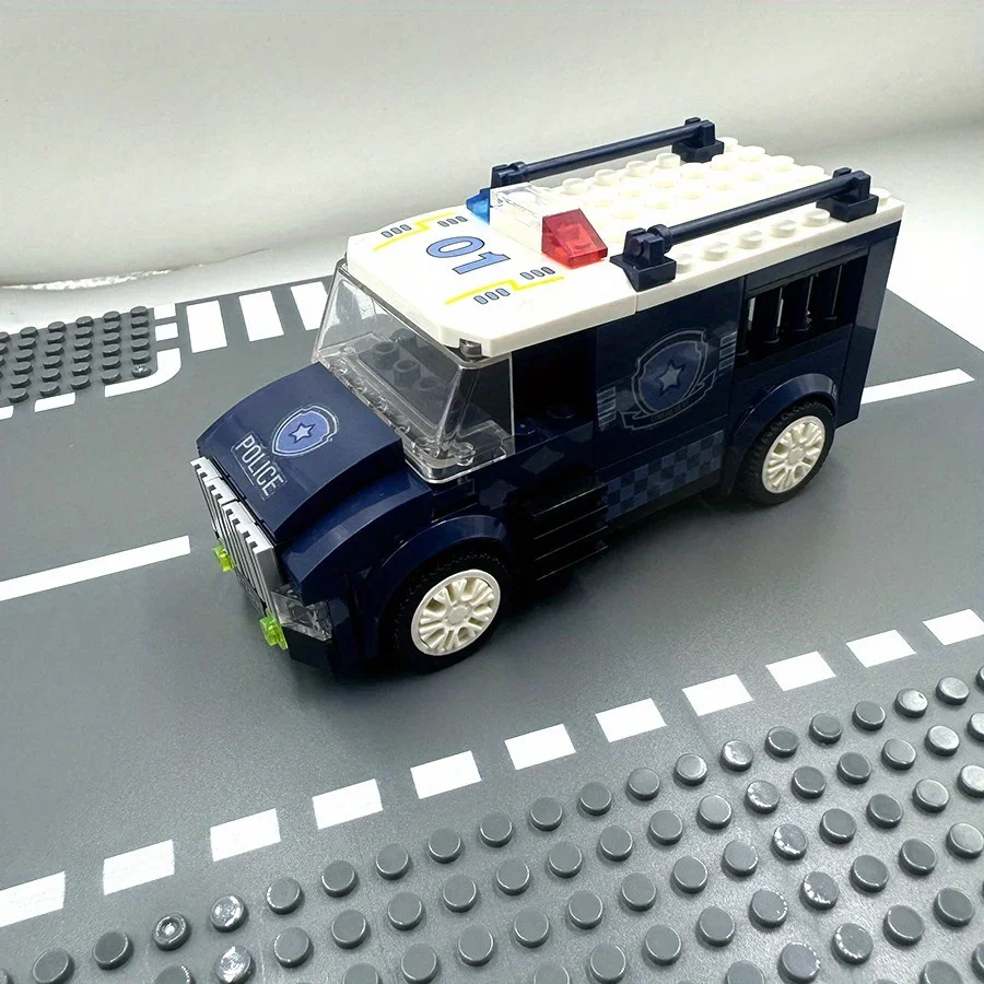 99 pièces ville Police voiture jouets blocs de construction Kit Puzzle jouets bleu cadeau Police série voiture enfants briques joyeux cadeau