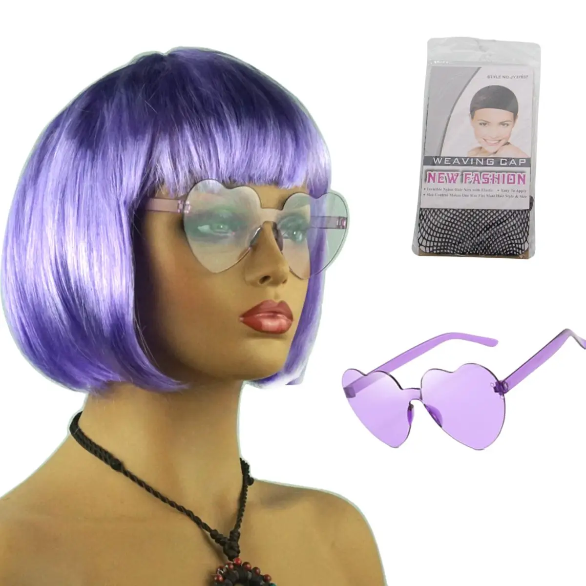 Anxin Brand Synthetic Fiber Wigs: Short Bob Hairstyle with Straight Bangs, Smooth and Shiny Texture, Rich in Texture, Available in Multiple Colors Such as Pink/Purple/Royal Blue/Black; Made from High- image 4