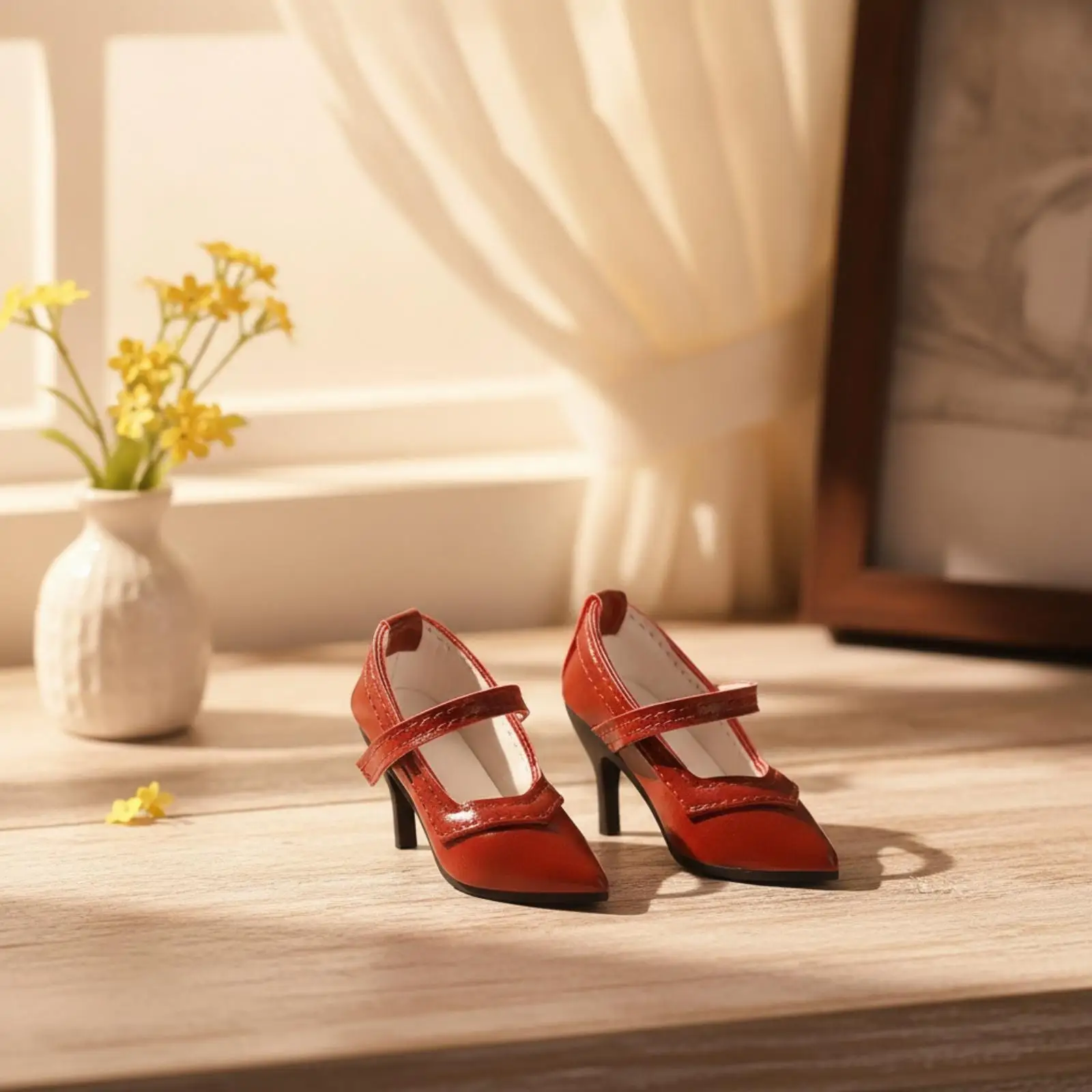 Miniature Resin Doll High Heels for BJD Fashion Dolls Elegant Pointed Toe Shoes with Ankle Strap