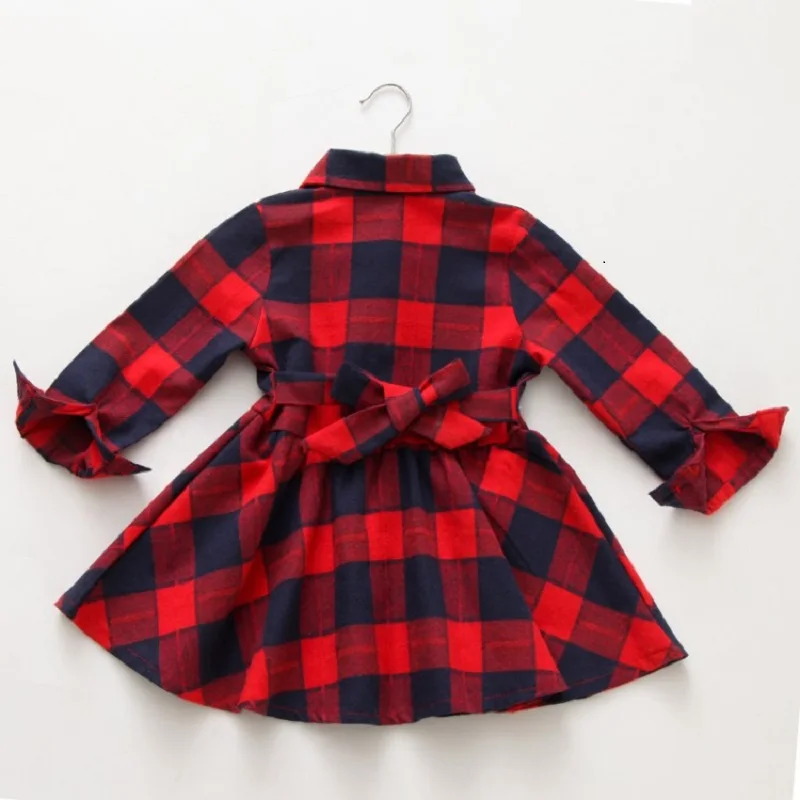 Summer New Baby Girl Dress Plaid Pattern A Word Lapel Casual 7 Point Sleeve Sweet Princess Dress Birthday Party Team Dress