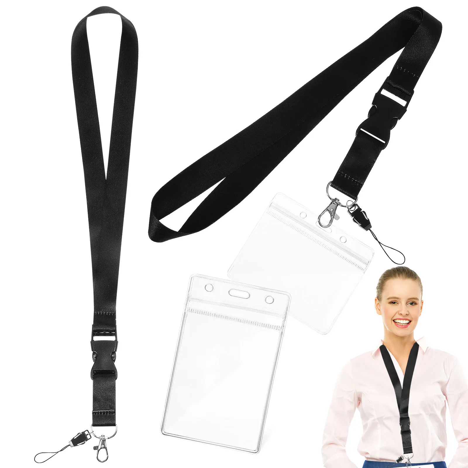 1Set Badge Holders Lanyard Hanging Vertical Horizontal Id Card Holder Comfortable Soft Polyester Business Office Hospital Use