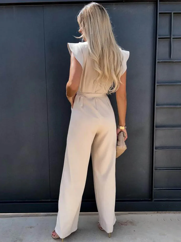 Fashion kupu-kupu lengan lebar kaki Jumpsuit wanita 2024 musim panas kasual elegan baju monyet Vintage Streetwear Jumpsuit overall wanita