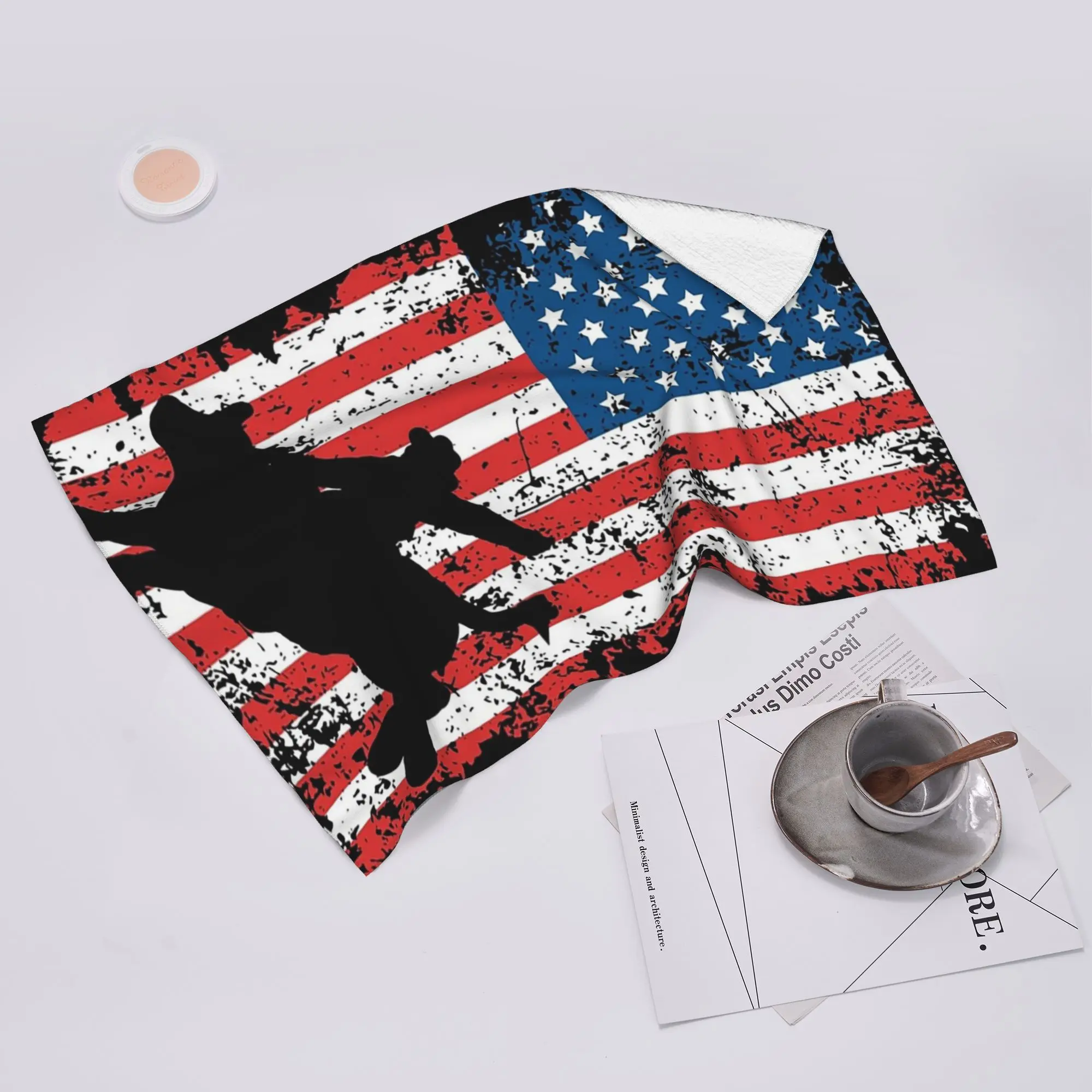 Custom Bull Rider, Rodeo, American Flag Soft Face Towel Quick Dry Pool Bath Cotton Towels Breathable