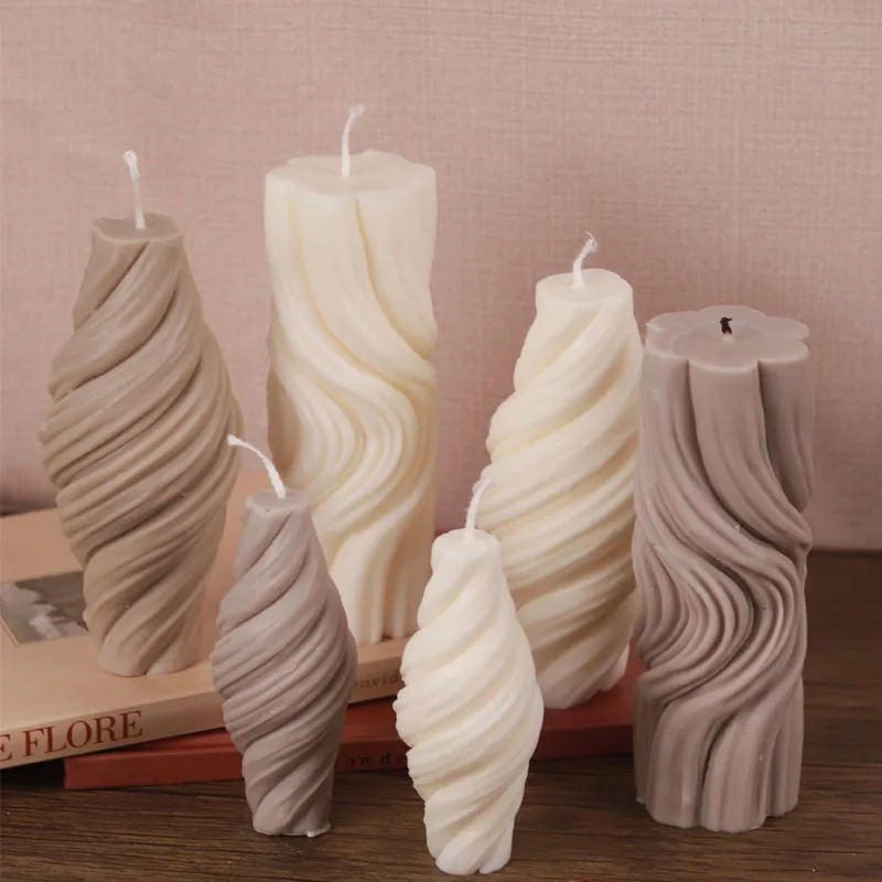 Geometric Roman Pillar Swirl Candle Silicone Mold Modern Style 3D Wave Twirl Spiral Soap Mould Plaster Resin Crafts Home Decor