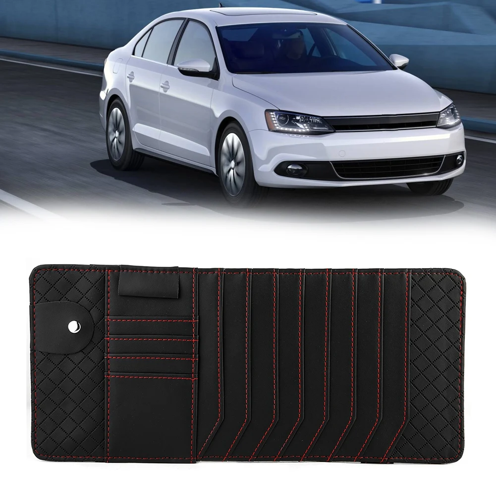 

Car CD Organizer Sun Visor CD Holder Multi functional Car Sun Visor CD Organizer Holder PU Leather Disc Card Storage Bag Black