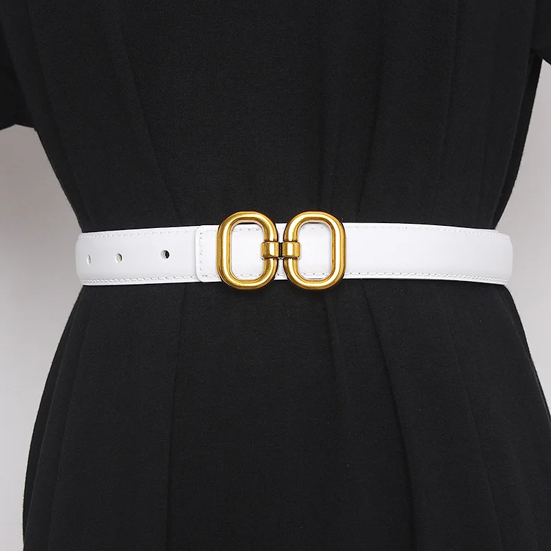 حزام حروف نسائي بإبزيم نحاسي، حزام بقرة حقيقية عتيق، تنورة جينز متعددة الاستخدامات مزينة بحزام رفيع