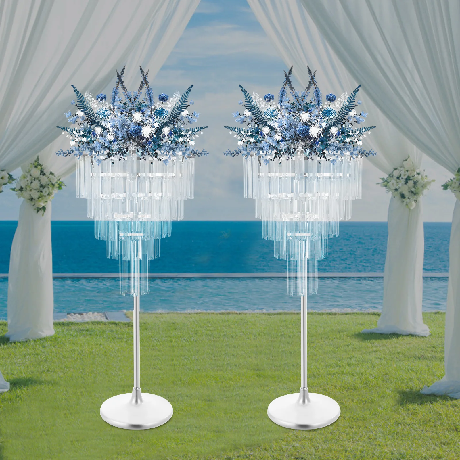 

2-Piece Silver 5-Tier Acrylic Flower Stands 12.99×27.95In, Iron Electroplated Rustproof Centerpieces For Weddings And Parties