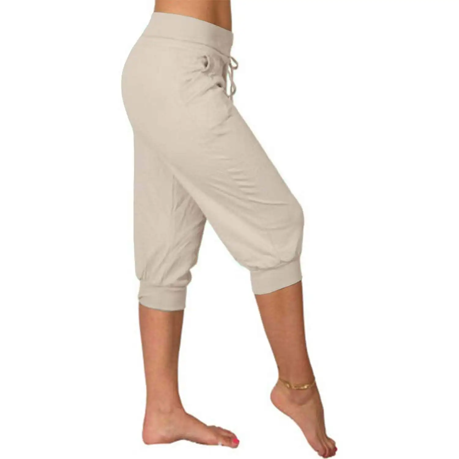 Women's Calf-Length Pants, Casual Trousers, Slim, Tight Version, Height Waist with Drawstring Pocket, Sweatpants