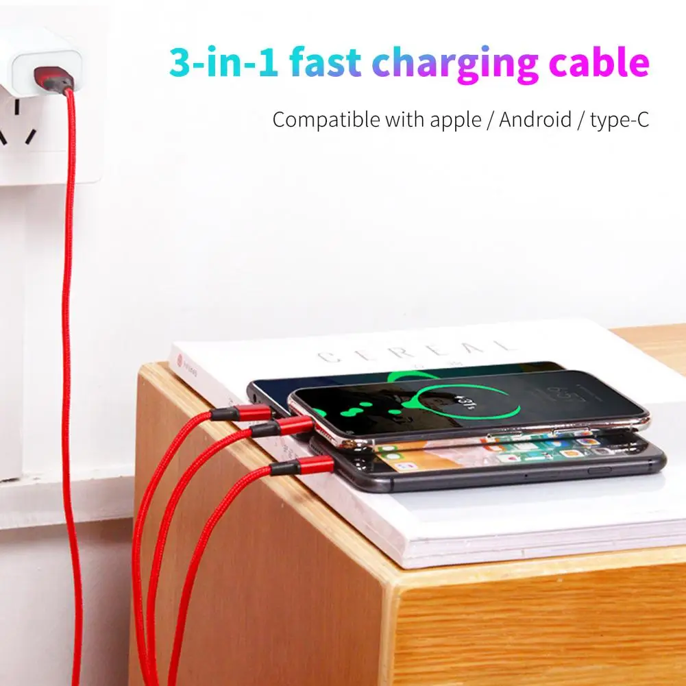 Convenient 120cm 2A 8Pin Type-C Micro USB Charge Cord Mobile Phone Cable Anti-winding Universal Charger Wire for Office