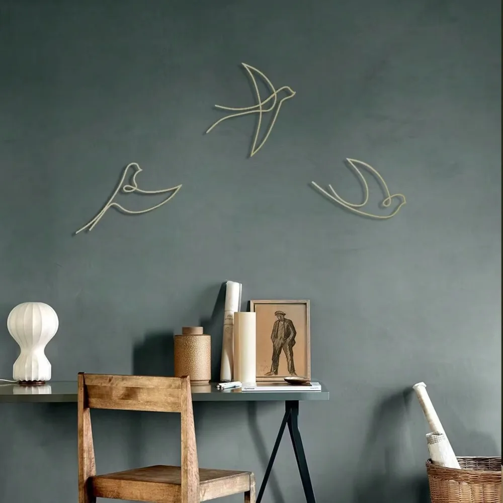 CIFBUY Line Bird Metal Wall Art 3Pcs Set Iron Silhouette Decor Rust Proof Home Living Room Bedroom Gift Plaque Sign